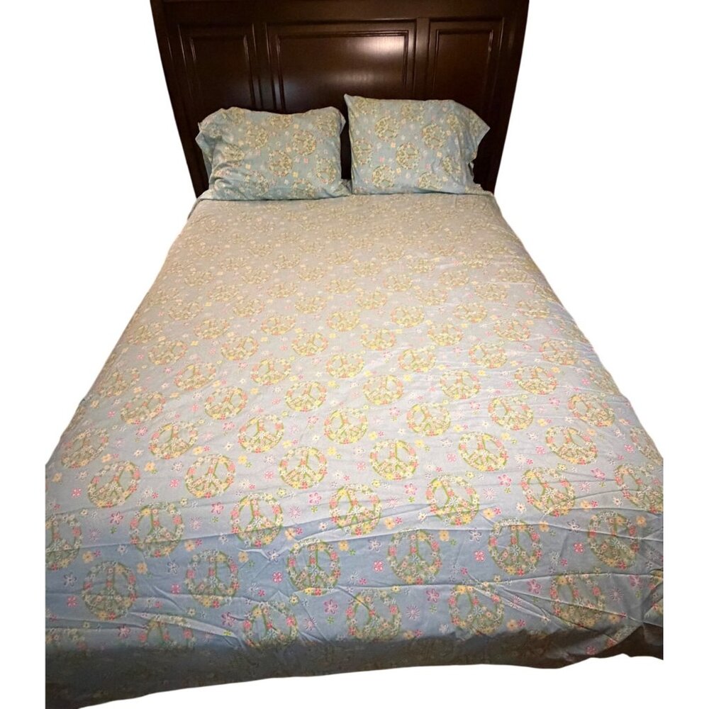 Morgan Kids Peace Sign & Flower Girls Full-Size Fitted/Flat Sheets 2 Pillowcases